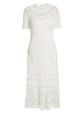 Ivory Lace Midi Dress with Short Sleeves